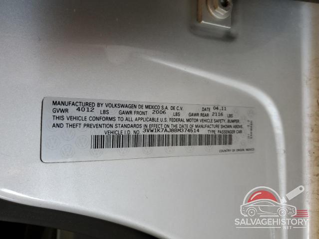 3VW1K7AJ8BM374514 2011 VOLKSWAGEN JETTA photo no. 12