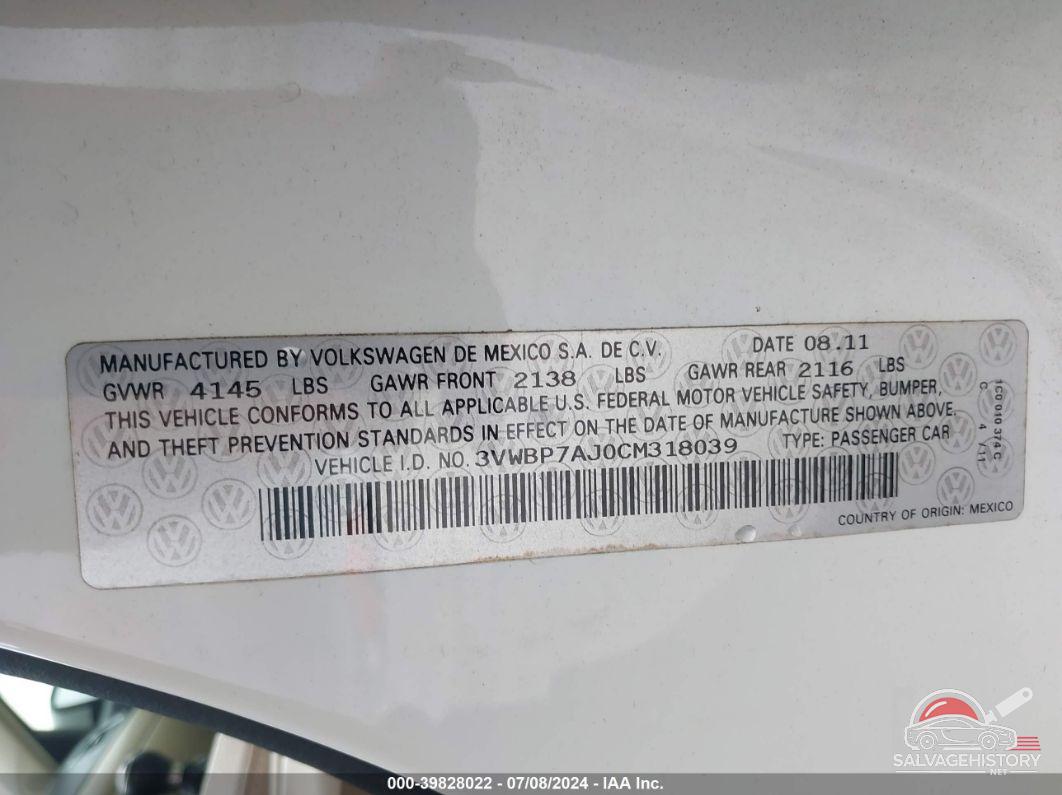 3VWBP7AJ0CM318039 2012 VOLKSWAGEN JETTA photo no. 9
