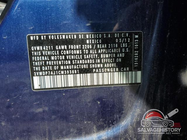 3VWDP7AJ1CM393681 2012 VOLKSWAGEN JETTA photo no. 12