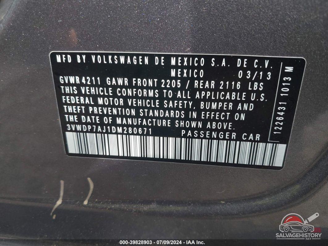 3VWDP7AJ1DM280671 2013 VOLKSWAGEN JETTA photo no. 9
