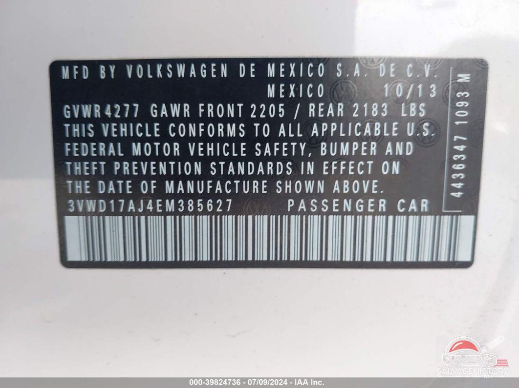 3VWD17AJ4EM385627 2014 VOLKSWAGEN JETTA photo no. 9
