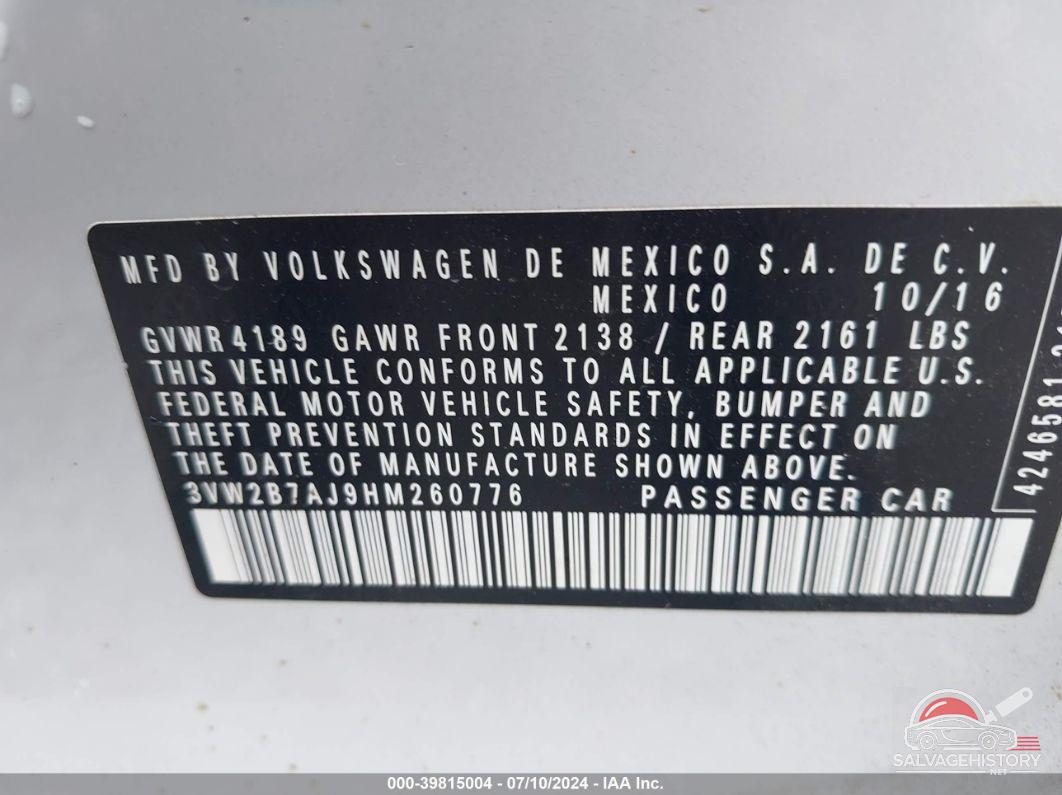 3VW2B7AJ9HM260776 2017 VOLKSWAGEN JETTA photo no. 9