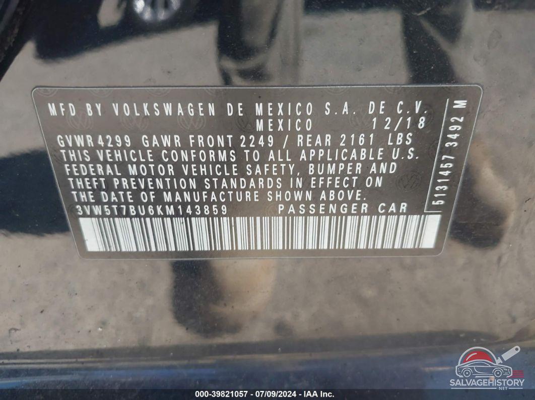 3VW5T7BU6KM143859 2019 VOLKSWAGEN JETTA GLI photo no. 9