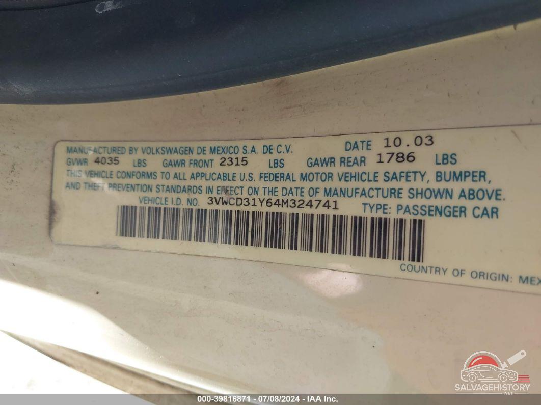 3VWCD31Y64M324741 2004 VOLKSWAGEN NEW BEETLE photo no. 9