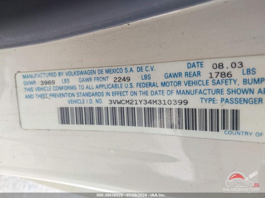 3VWCM21Y34M310399 2004 VOLKSWAGEN NEW BEETLE photo no. 9