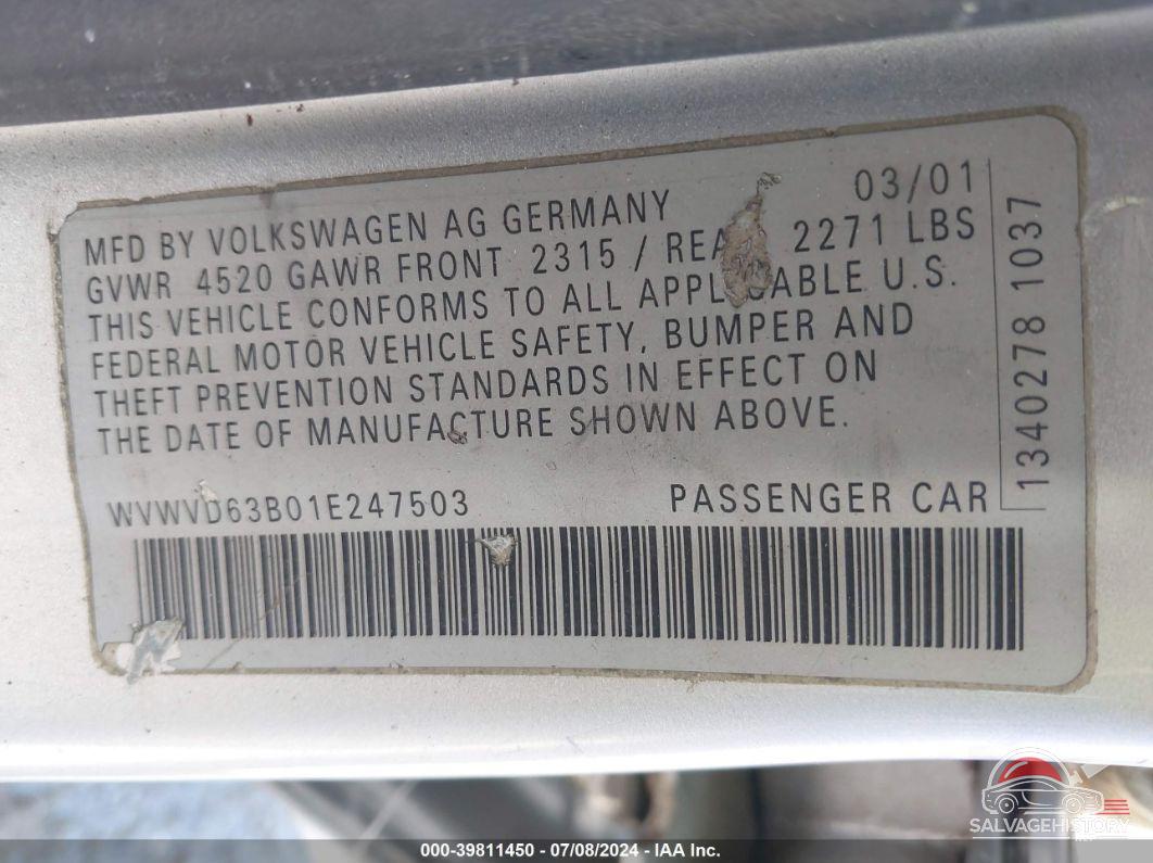 WVWVD63B01E247503 2001 VOLKSWAGEN PASSAT photo no. 9