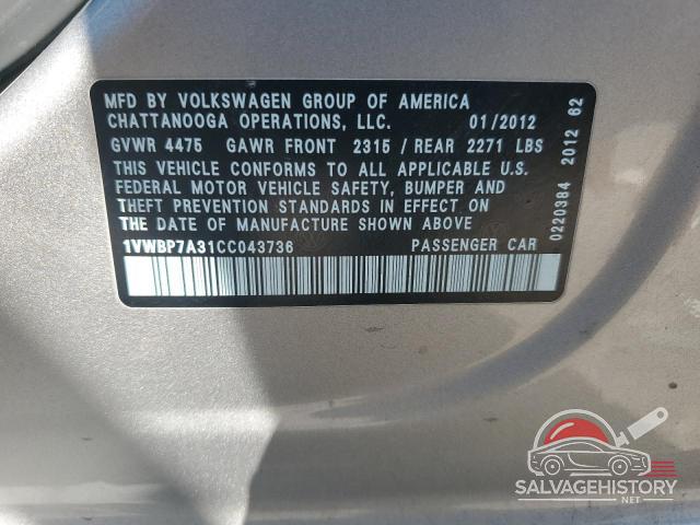 1VWBP7A31CC043736 2012 VOLKSWAGEN PASSAT photo no. 12