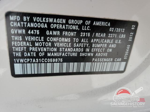 1VWCP7A31CC059875 2012 VOLKSWAGEN PASSAT photo no. 12