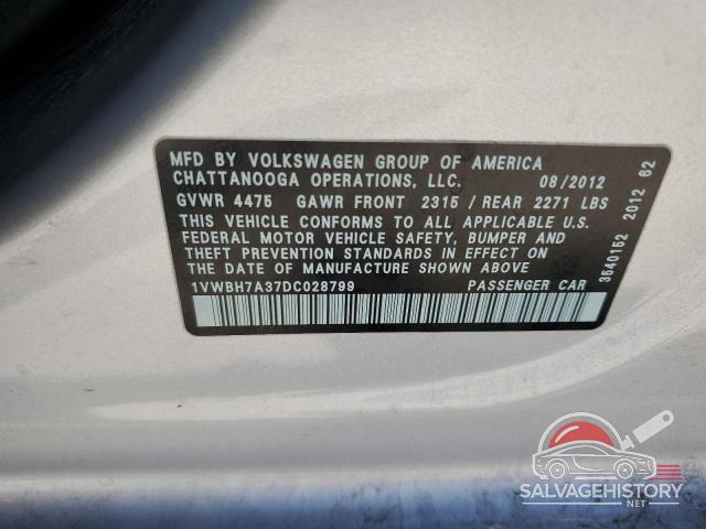 1VWBH7A37DC028799 2013 VOLKSWAGEN PASSAT photo no. 12