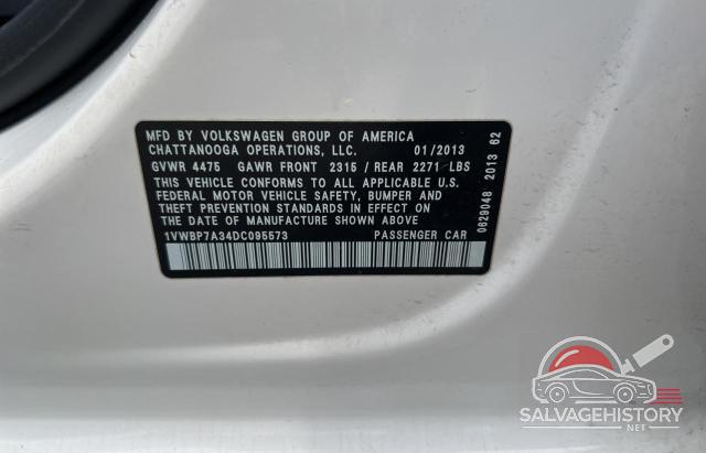 1VWBP7A34DC095573 2013 VOLKSWAGEN PASSAT photo no. 10
