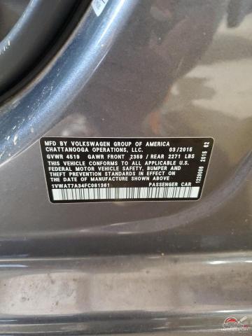 1VWAT7A34FC081361 2015 VOLKSWAGEN PASSAT photo no. 12