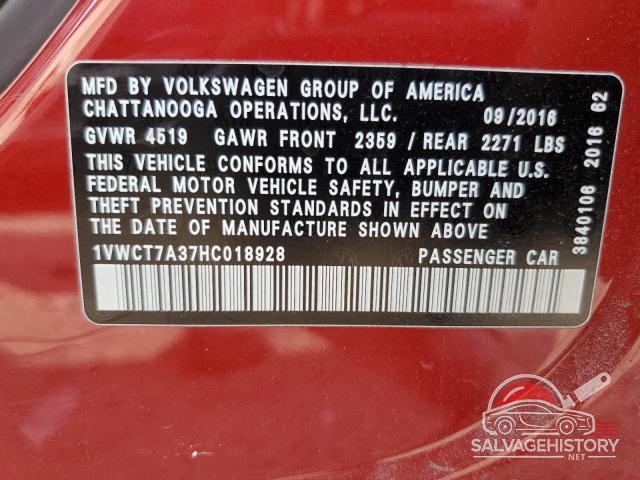 1VWCT7A37HC018928 2017 VOLKSWAGEN PASSAT photo no. 12