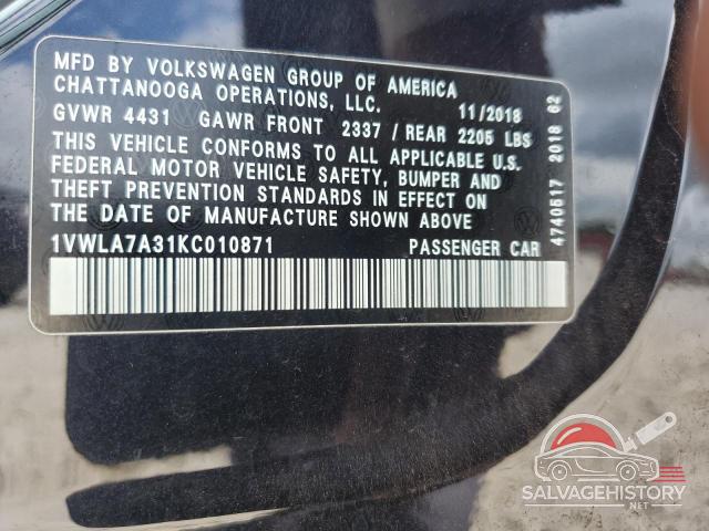 1VWLA7A31KC010871 2019 VOLKSWAGEN PASSAT photo no. 12