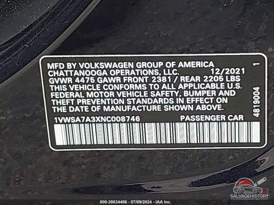 1VWSA7A3XNC008746 2022 VOLKSWAGEN PASSAT photo no. 9
