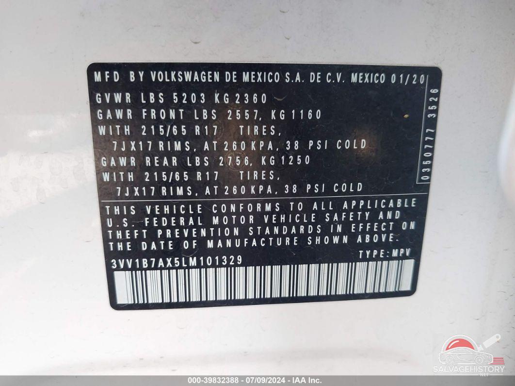 3VV1B7AX5LM101329 2020 VOLKSWAGEN TIGUAN photo no. 9