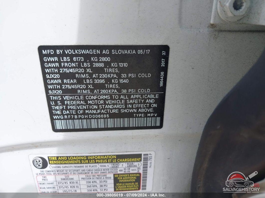WVGRF7BP0HD006695 2017 VOLKSWAGEN TOUAREG photo no. 9