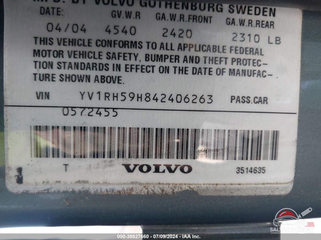 YV1RH59H842406263 2004 VOLVO S60 photo no. 9