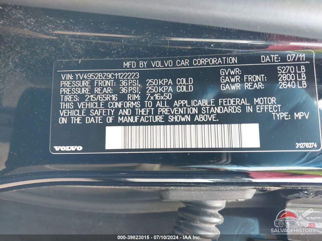 YV4952BZ9C1122223 2012 VOLVO XC70 photo no. 9
