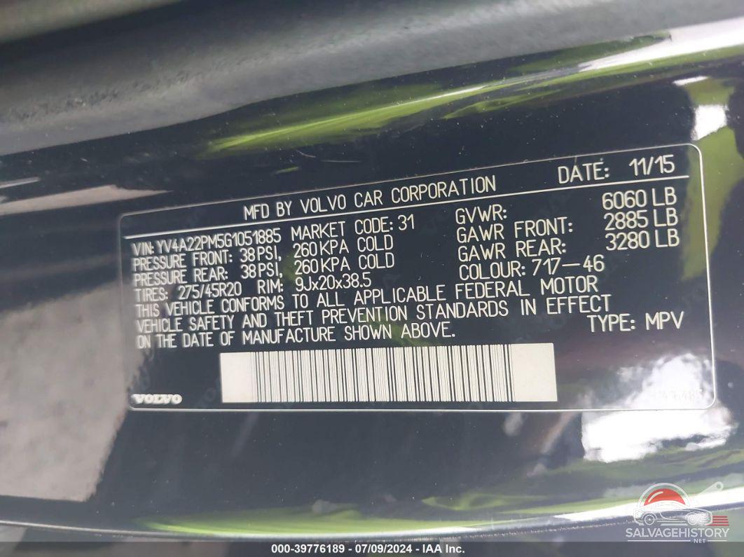 YV4A22PM5G1051885 2016 VOLVO XC90 photo no. 9