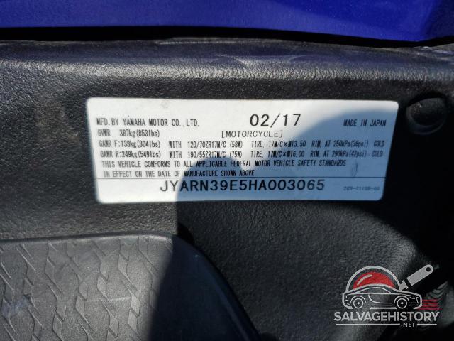 JYARN39E5HA003065 2017 YAMAHA YZF1000 photo no. 9