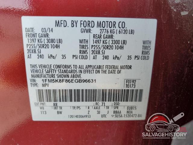 1FM5K8F86EGB96631 2014 FORD EXPLORER photo no. 13