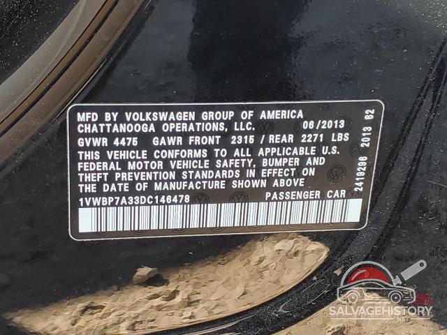1VWBP7A33DC146478 2013 VOLKSWAGEN PASSAT photo no. 12