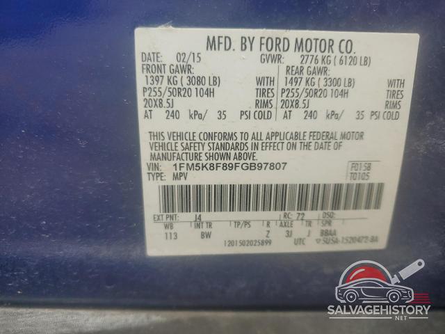 1FM5K8F89FGB97807 2015 FORD EXPLORER photo no. 13