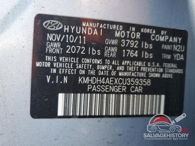 KMHDH4AEXCU359358 2012 HYUNDAI ELANTRA photo no. 12