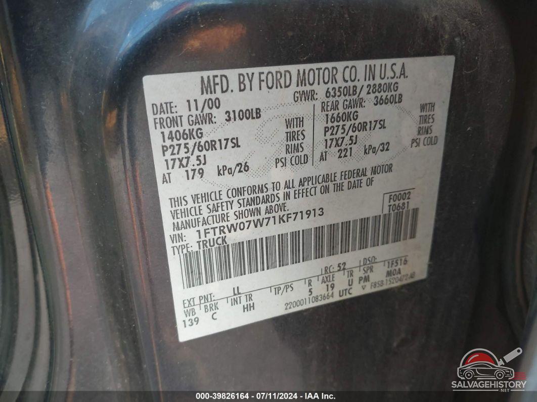 1FTRW07W71KF71913 2001 FORD F-150 photo no. 9