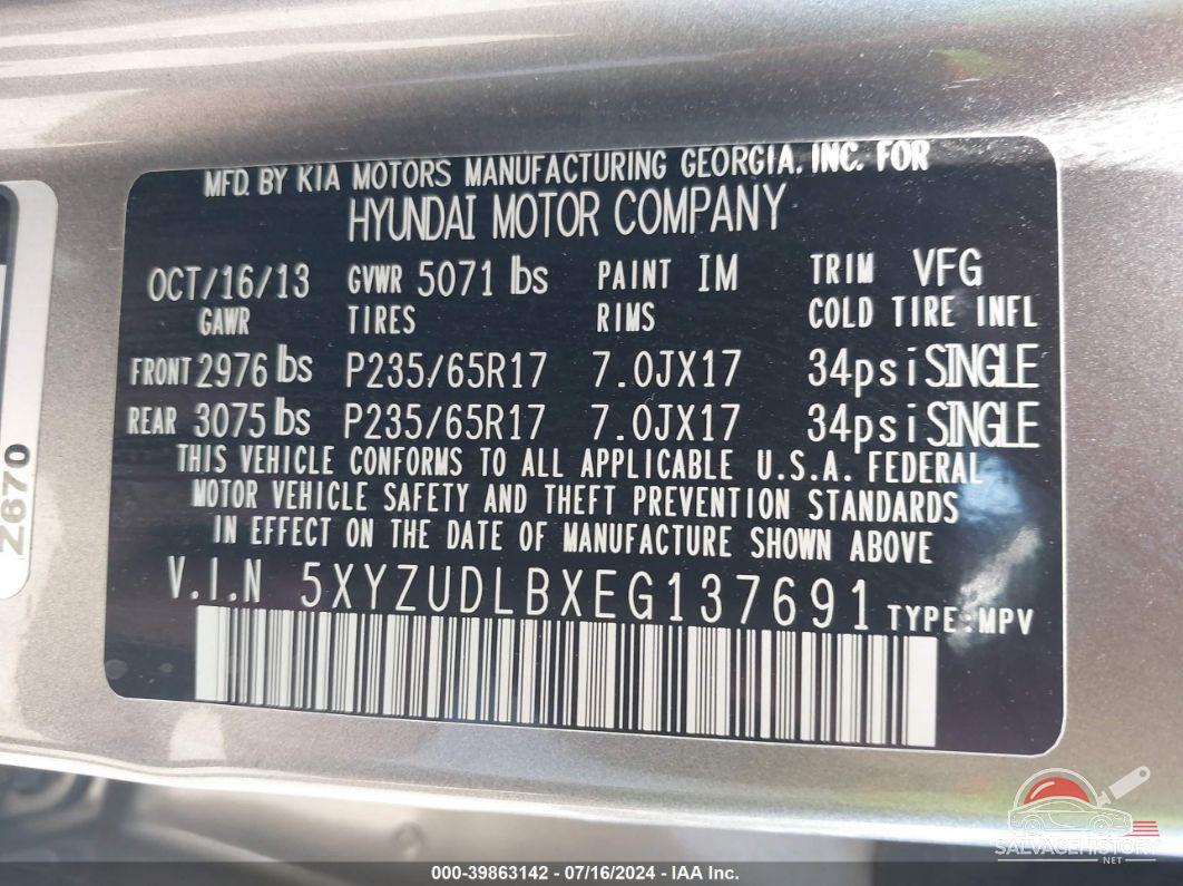 5XYZUDLBXEG137691 2014 HYUNDAI SANTA FE SPORT photo no. 9