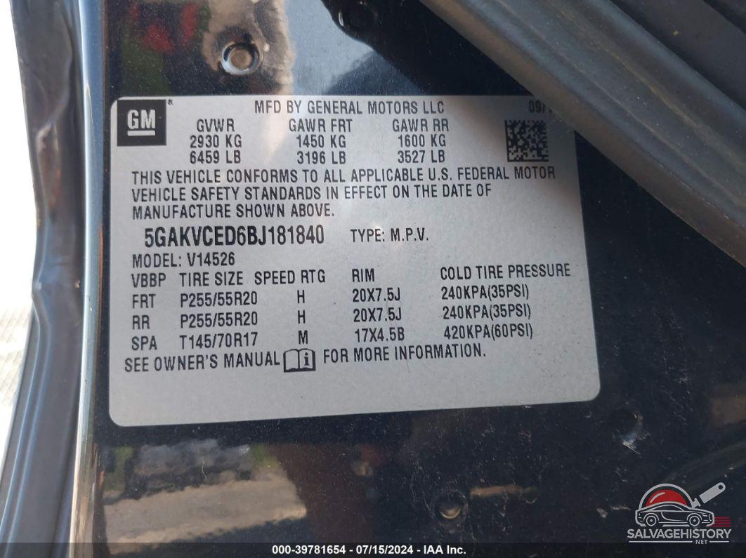 5GAKVCED6BJ181840 2011 BUICK ENCLAVE photo no. 9