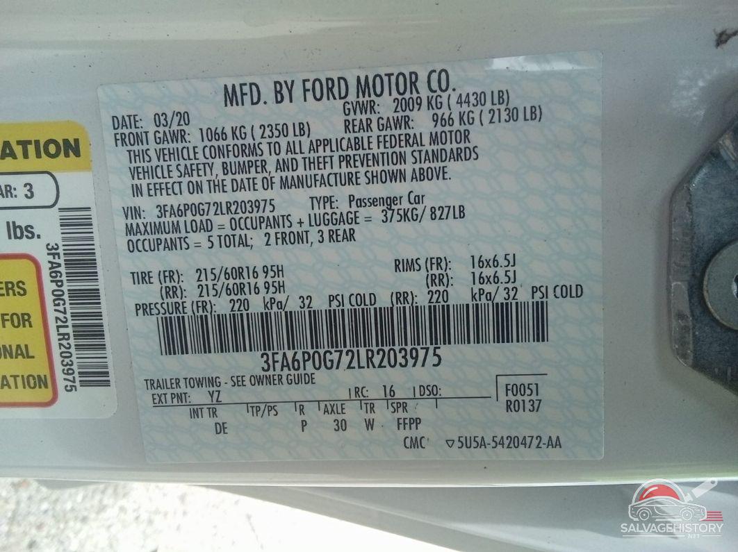3FA6P0G72LR203975 2020 FORD FUSION photo no. 8