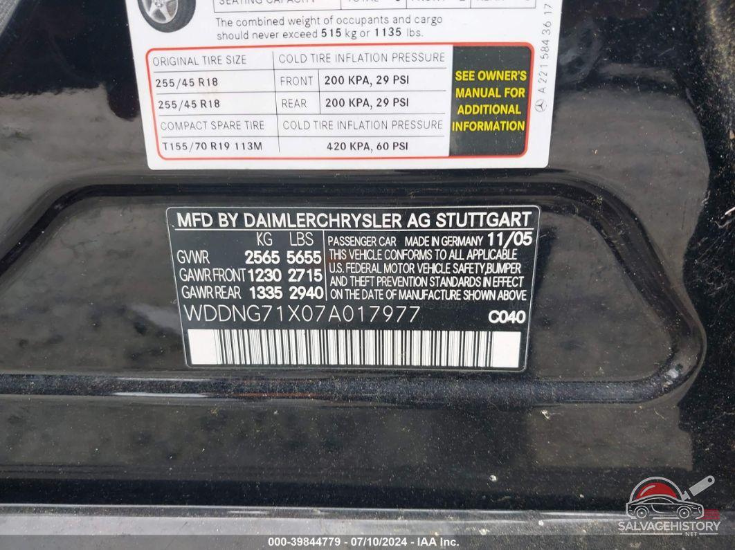 WDDNG71X07A017977 2007 MERCEDES-BENZ S 550 photo no. 9