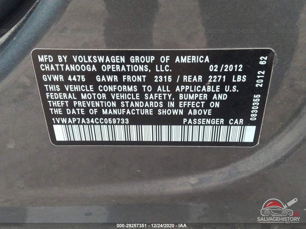 1VWAP7A34CC059733 2012 VOLKSWAGEN PASSAT photo no. 9