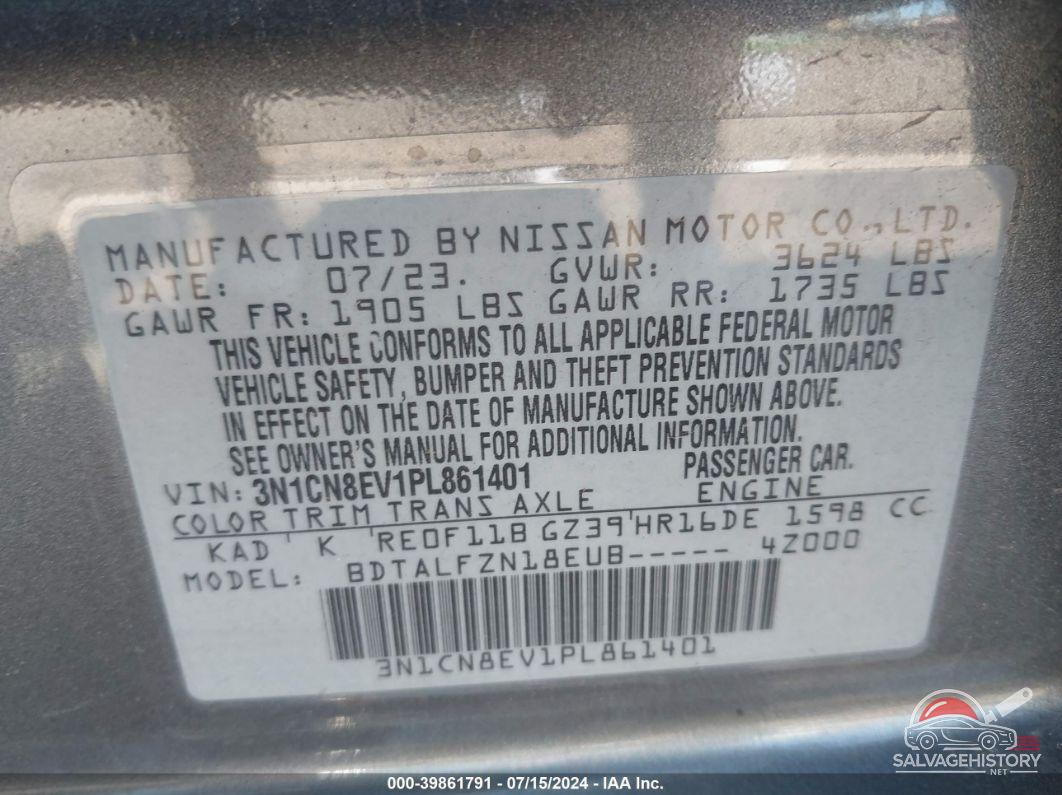 3N1CN8EV1PL861401 2023 NISSAN VERSA photo no. 9