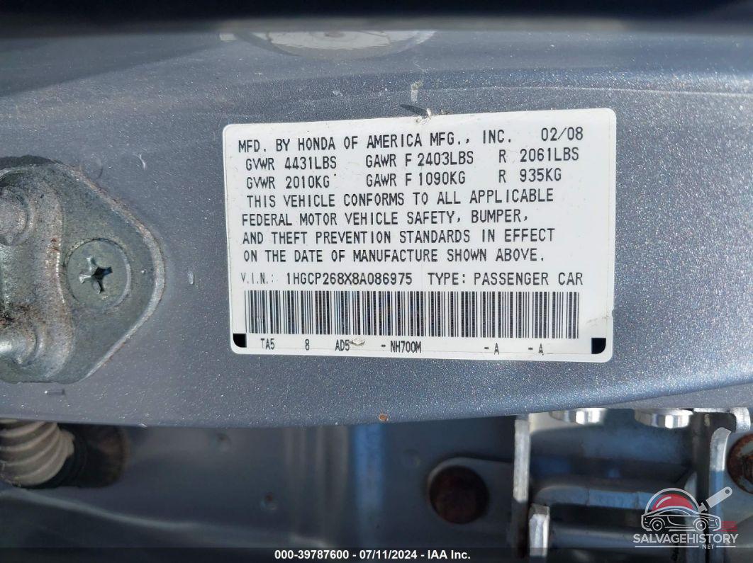 1HGCP268X8A086975 2008 HONDA ACCORD photo no. 9