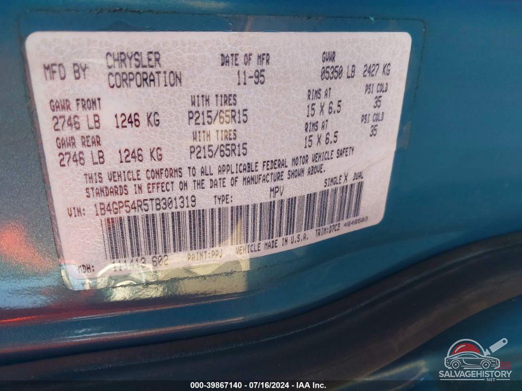 1B4GP54R5TB301319 1996 DODGE GRAND CARAVAN photo no. 9