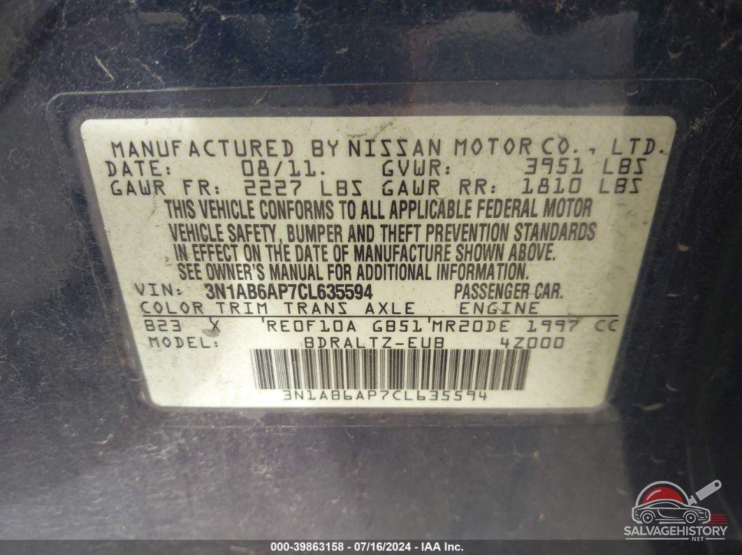 3N1AB6AP7CL635594 2012 NISSAN SENTRA photo no. 9
