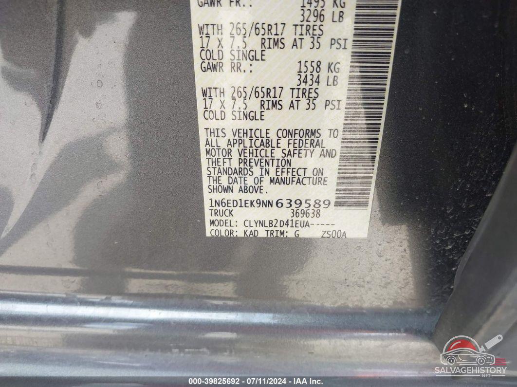 1N6ED1EK9NN639589 2022 NISSAN FRONTIER photo no. 9