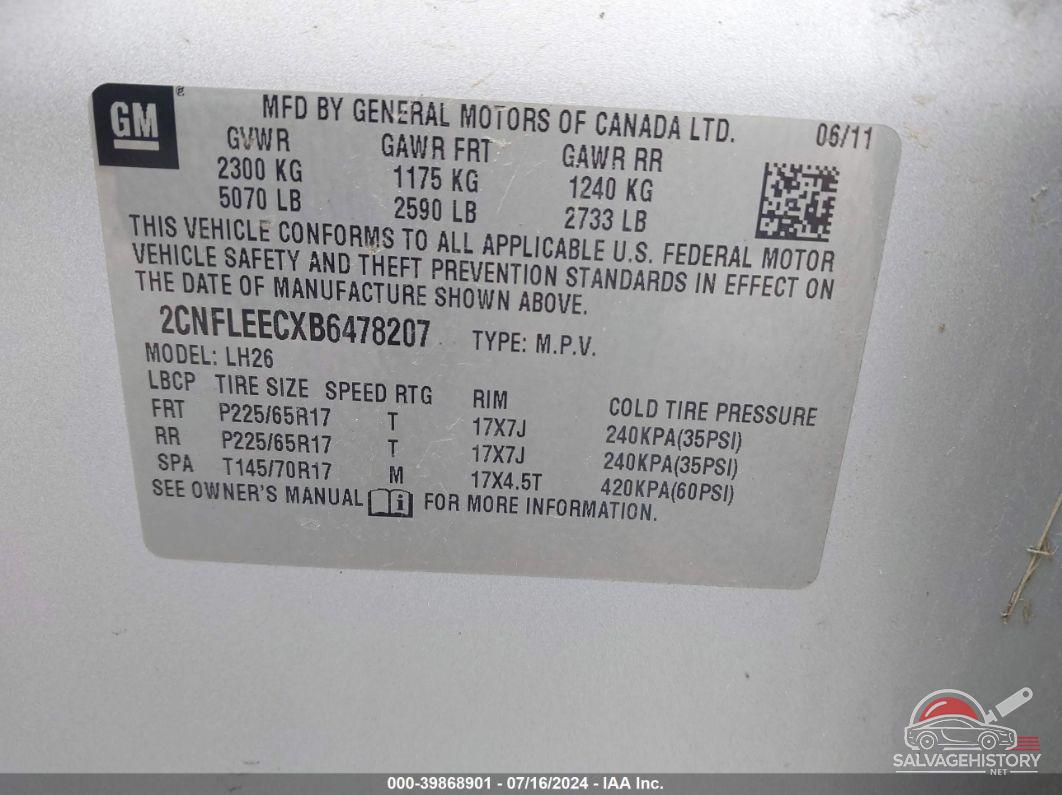 2CNFLEECXB6478207 2011 CHEVROLET EQUINOX photo no. 9