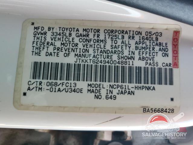 JTKKT624940048811 2004 TOYOTA SCION photo no. 12