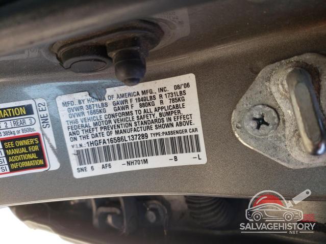 1HGFA16586L137289 2006 HONDA CIVIC photo no. 12