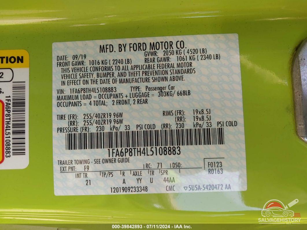 1FA6P8TH4L5108883 2020 FORD MUSTANG photo no. 9