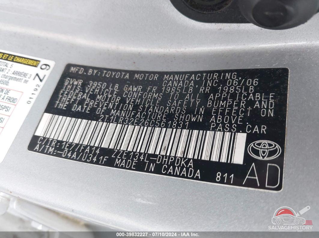 2T1LR32E26C561831 2006 TOYOTA MATRIX photo no. 9