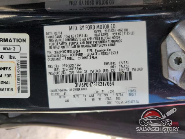 3FA6P0H73ER317064 2014 FORD FUSION photo no. 12