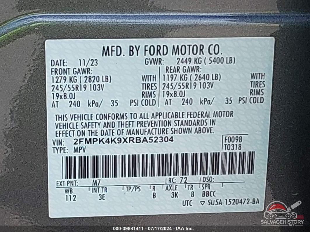 2FMPK4K9XRBA52304 2024 FORD EDGE photo no. 9