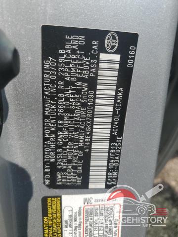 4T4BE46KX7R001090 2007 TOYOTA CAMRY photo no. 12