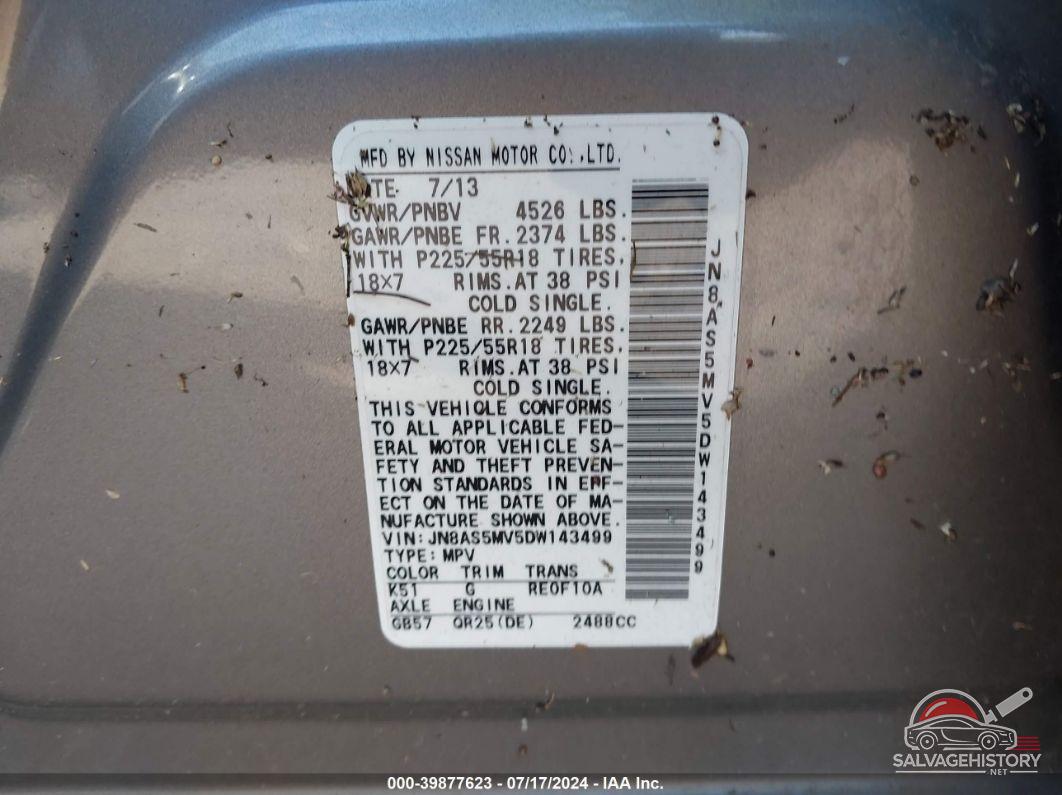 JN8AS5MV5DW143499 2013 NISSAN ROGUE photo no. 9