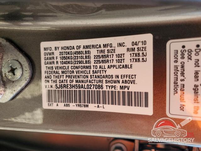5J6RE3H59AL027086 2010 HONDA CRV photo no. 13