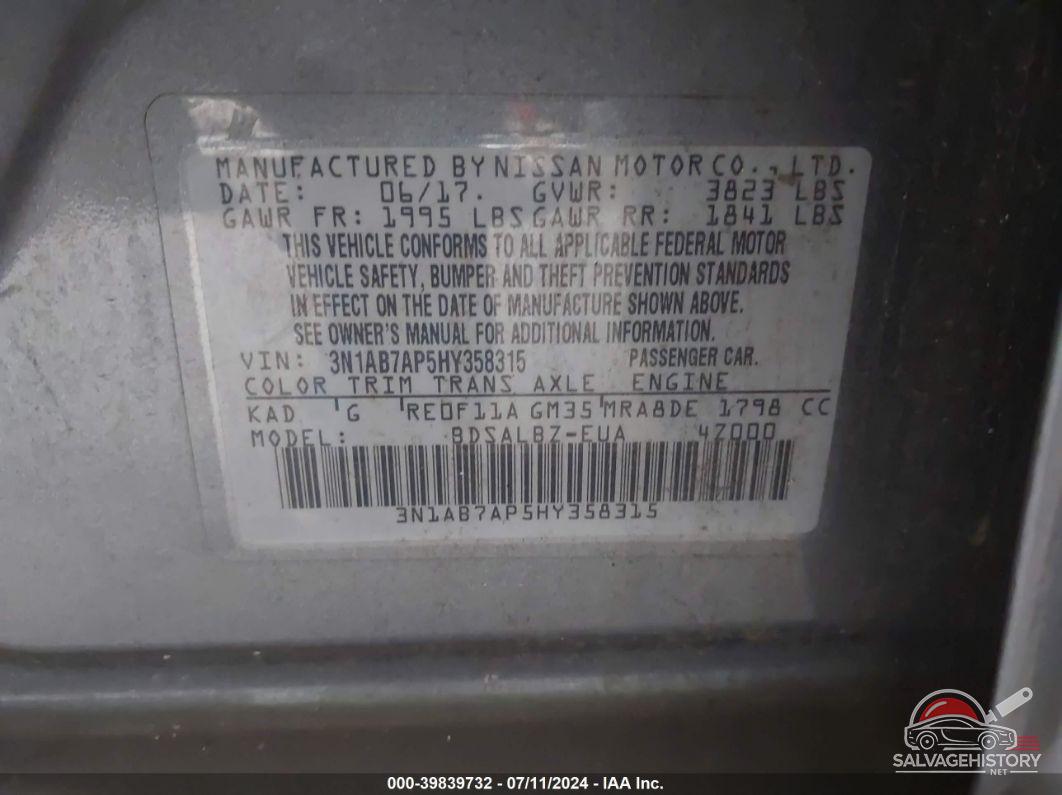 3N1AB7AP5HY358315 2017 NISSAN SENTRA photo no. 9